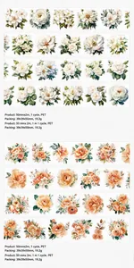 Cinta de PET detallada con ilustraciones florales vintage para álbumes de recortes DIY