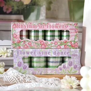 Set di Nastri Decorativi in PET Impermeabili Motivi Floreali Botanici e Viti Stampa a Caldo Parziale Fustellatura per DIY Scrapbooking Diario