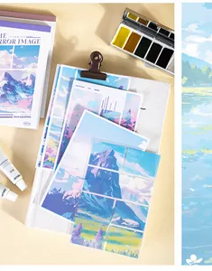 Mise en scène artistique de stickers paysages urbains et fournitures d'aquarelle créative