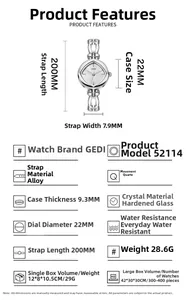 Detailed specifications of women's quartz watch with heart dial and hollow alloy strap
