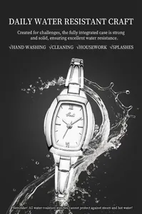Detail van zilveren tonneau-stalen horloge met waterbestendigheid voor handen wassen en spatten