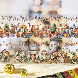Kerstthema PET decoratieve tape met Kerstman, rendieren en katten voor scrapbooking DIY
