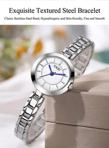 Détail du bracelet en acier et du cadran en nacre blanche de cette montre élégante