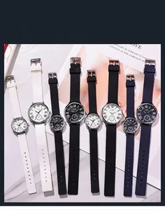 Flache Darstellung von GEDI Quarzuhren in Schwarz, Weiß und Blau mit Silikonband