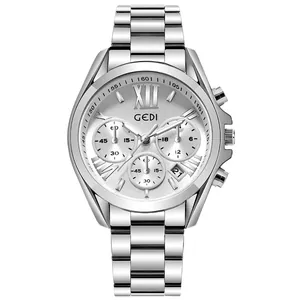 Orologio cronografo da donna in acciaio inossidabile argento con datario e numeri romani