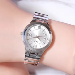 GEDI minimalist silver steel women watch with round calendar dial and quartz movement