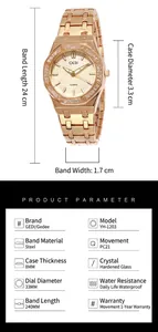 Tableau des tailles et spécifications détaillées de la montre quartz en or rose