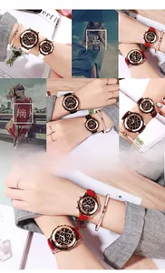 Detail of GEDI quartz watch set with assorted leather straps and rose gold round casing
