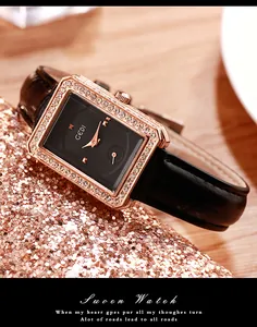 Détails de la lunette de montre carrée en or rose sertie d'une double rangée de diamants