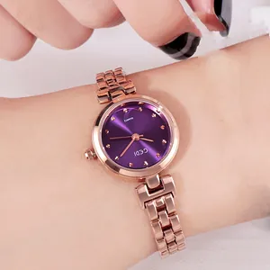 Luxury Women's Quartz Wristwatch Waterproof Rose Gold Stainless Steel Band Rhinestone Minimalist Dial Fashion Elegant Watch for Women
