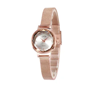 Orologio quarzo donna minimalista oro rosa con cinturino in maglia d'acciaio e vetro