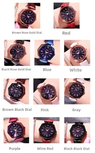 Collage of fashion leather watches with geometric glass and starry dials in 11 colors