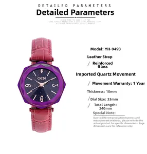 Detailed specs of the star-patterned watch featuring blue dial and faceted purple bezel