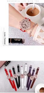 Fashionable women's watch with diamond bezel and colorful leather straps displayed