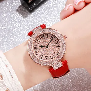 Luxury Women Rhinestone Watch Fashion Crystal Round Dial Quartz Wristwatch With Leather Strap Elegant Ladies Timepiece