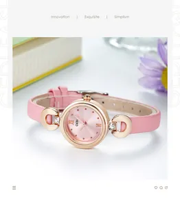 Détail macro du bracelet en cuir rose élégant et du boîtier rose doré avec cristaux