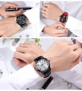 Detailed close-up of GEDI fashion men's watch with leather strap and multifunctional dial