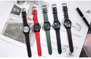 Business style men's quartz watches with leather straps and multi-dial chronographs
