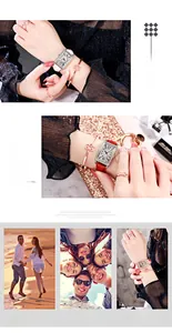 Detail of luxury rectangular women's watch with rhinestone bezel and leather straps