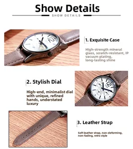 Détails de la montre GEDI pour homme avec cadran blanc et bracelet en cuir marron