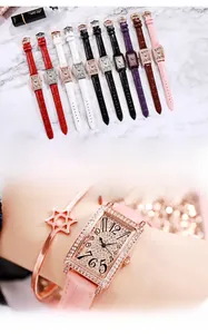Square quartz watch with rhinestone bezel and colorful crocodile leather straps