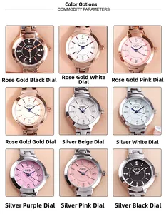 Multi-color collection of women's quartz watches with steel bands and crystal indexes