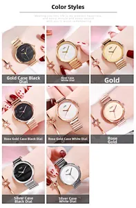 Close-up of minimalist quartz watch styles in gold, rose gold and silver finishes