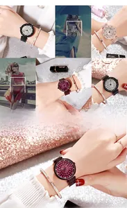 Vue macro d'une montre à quartz de luxe avec cadran serti de diamants et bracelet assorti