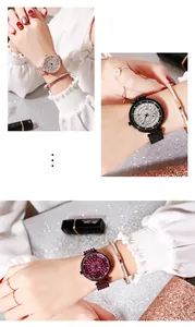 Vue détaillée de trois montres à quartz de luxe ornées de strass avec bracelets assortis