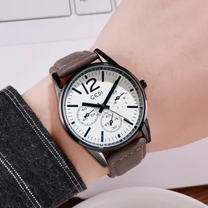 GEDI Montre à Quartz pour Hommes Avec Bracelet en Cuir Boîtier en Alliage Étanche 30M Décontracté Affaires Cadeau