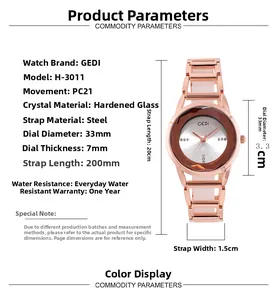 Vista dettagliata con dimensioni e specifiche tecniche dell'orologio in oro rosa e acciaio