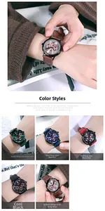 Close-up of GEDI multi-color leather strap quartz watches with a stylish roman dial design
