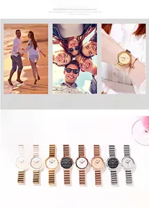 Detailed macro view showing eight elegant minimalist quartz watch color variants