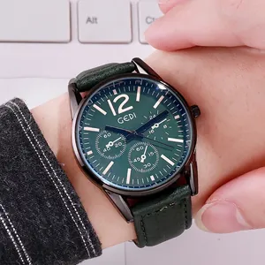 Montre à quartz GEDI pour homme avec cadran vert foncé et bracelet en cuir élégant