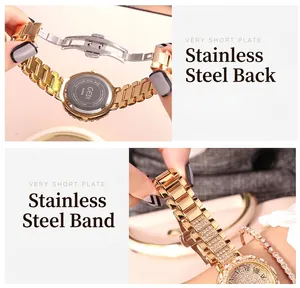 Detail of GEDI gold watch back case and luxury rhinestone bezel with steel butterfly clasp