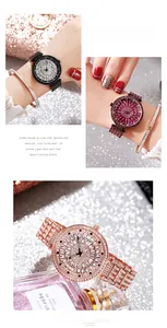 Vue détaillée de montres de luxe pour femmes serties de diamants en noir et or rose