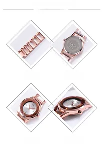 Dettaglio del cinturino in acciaio oro rosa e fondello impermeabile in acciaio inossidabile