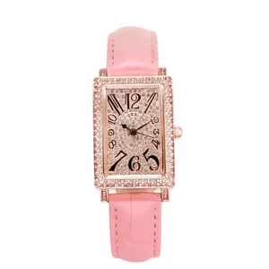 GEDI Women's Square Rose Gold Watch with Pink Leather Strap and Diamond Accents