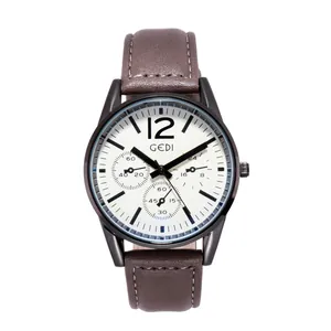 Montre à quartz GEDI pour homme avec cadran crème et bracelet en cuir marron