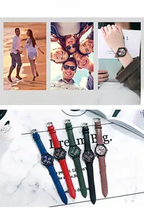 Leather strap quartz watches in five colors with rose gold casing and round black dial