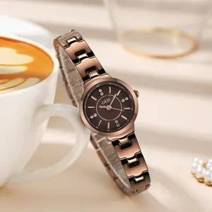 GEDI Women Fashion Quartz Watch Elegant Alloy Strap Rhinestone Index 30M Waterproof Slim Ladies Wristwatch Gift