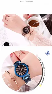 Elegant starry sky watch for women with Roman numerals and diamond-set lugs detail