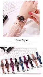 Detailed view of Gedi women quartz watch with starry dial and crystal bezel in various colors