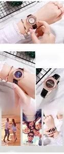 Vue macro détaillée de la montre à quartz GEDI avec lunette en cristal et bracelet en cuir