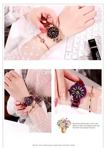 Starry sky dial watch set with roman numerals, matching star bracelet and ring detail