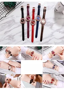 Montre de luxe pour femme avec lunette en strass et bracelets en cuir à texture lézard