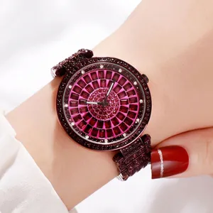 Montre à Quartz de Luxe en Strass pour Femmes Mode Grand Cadran Bracelet en Alliage Élégante Montre-Bracelet Étanche Cadeau
