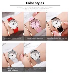 Detail shot of elegant floral dial watches with leather straps in five assorted colors