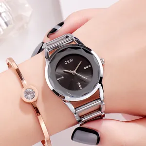 Orologio donna elegante in acciaio oro rosa con quadrante nero e cristallo sfaccettato