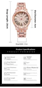 Details zur roségoldenen Quarzuhr mit Kristallen, römischen Ziffern und Edelstahlband